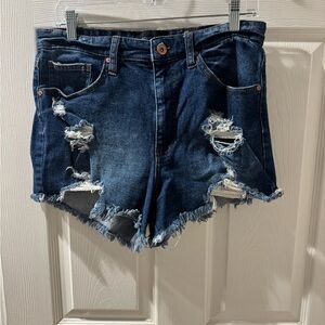 Kendall & Kylie Dark Blue Distressed Jean Shorts